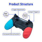 Good Feeling FPS Trigger Stop & Grip Cover for PS4 Controller Honcam Handle Grip Shell for  Dualshock 4 for Gamer - Red & Blue