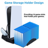 For PS5 DE/UHD Cooling Stand With 14 Game CD Storage Bracket for PS5 Dual Controller Charger Charging Station
